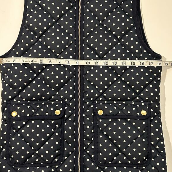 J CREW Quilted Down Puffer Vest Womens XS Insulated Navy White Polka Dots Zip Up - Picture 6 of 12